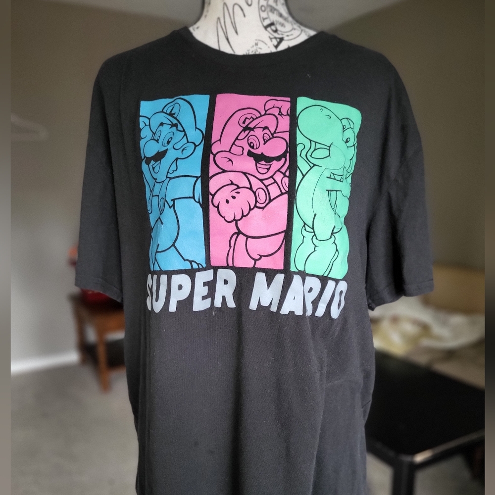 Nintendo Super Mario Black Tee with Colorful Graphics